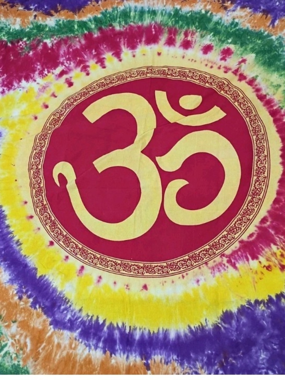 Vibrant Multicolor Tie-Dye Wall Hanging W/ OM Symbol 80"X56"